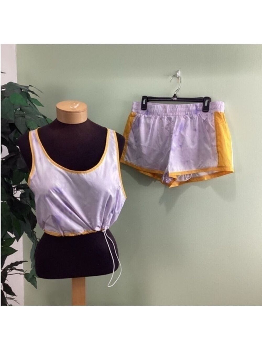 PSK Collective Women's XLarge Tie Dye Tank Top & Shorts Set Purple Yellow white